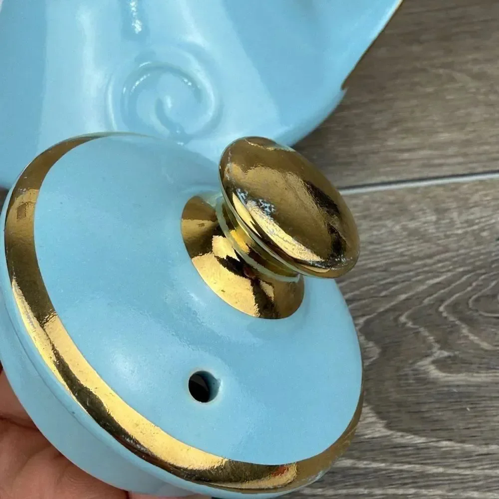 Pearl China Co Robins Egg Blue 22 kt Gold Trim Vtg Swirl Aladdin Decor Teapot